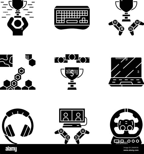 Esports Glyph Icons Set Gaming Gadgets And Accessories Winner Cup