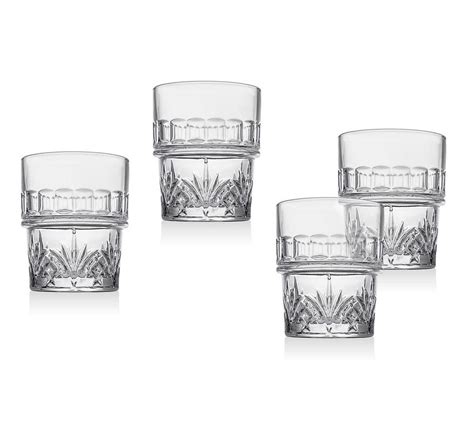 Crystal Stackable Drinkware Set Of 4 Double Old Fashioned Glasses