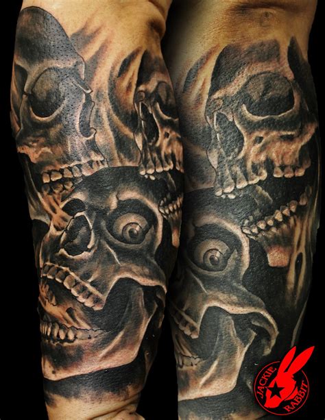 Skulls With Smoke Sleeve Tattoo By Jackie Rabbit Custom Ta Flickr