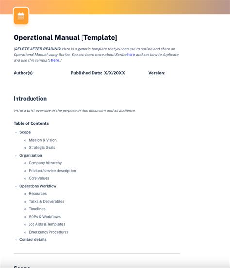 How To Create The Best Operational Manual Template Free Template