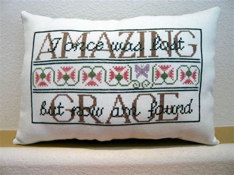 Amazing Grace Cross Stitched Pillow Home Decor Accent Etsy Cross