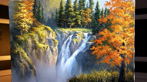 Autumn Mountain And Waterfall Landscape Painting Youtube