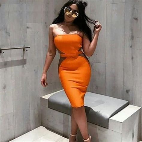 Orange Bandage Dresses Strapless Bodycon Sexy Women Dresses