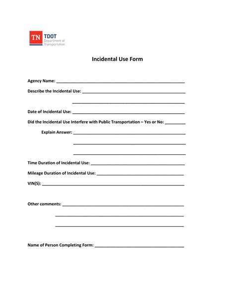 Tennessee Incidental Use Form Download Printable Pdf Templateroller