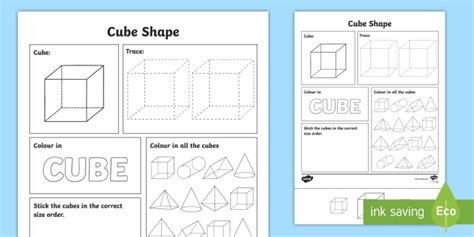 Cube Shape Worksheet Teacher Made