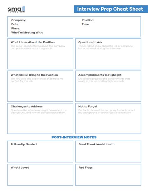 Printable Interview Cheat Sheet