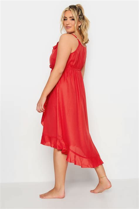 Limited Collection Plus Size Red Frill Midaxi Wrap Dress Yours Clothing