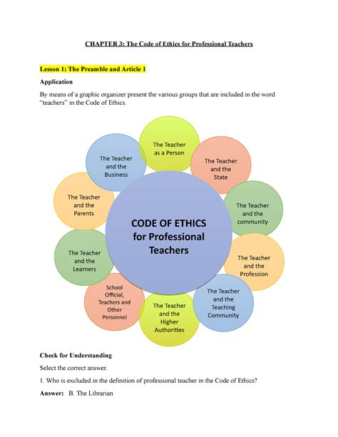 answersheet chapter 3 the code of ethics for professional teachers chapter 3 the code of
