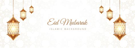 Eid Mubarak Islamic Banner With Golden Lanterns 1233161 Vector Art At