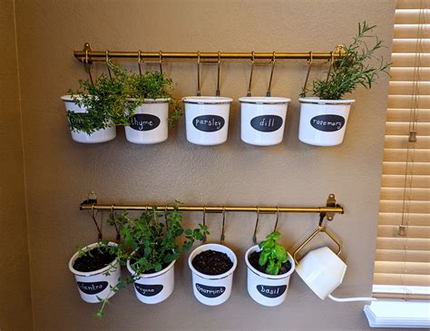 Create A Wall Mounted Herb Garden With Gold And White Buckets From Ikea