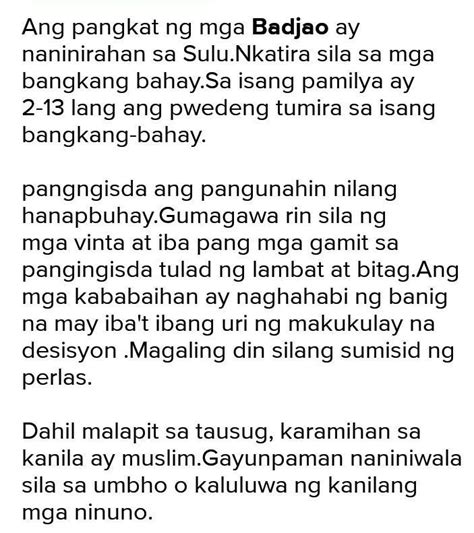 Kultura At Tradisyon Ng Mga Badjao Brainly Ph