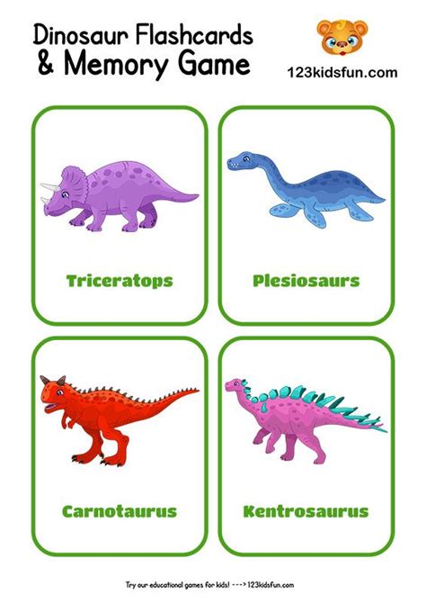 Free Printable Dinosaur Flashcards and Memory Game for Kids | 123 Kids