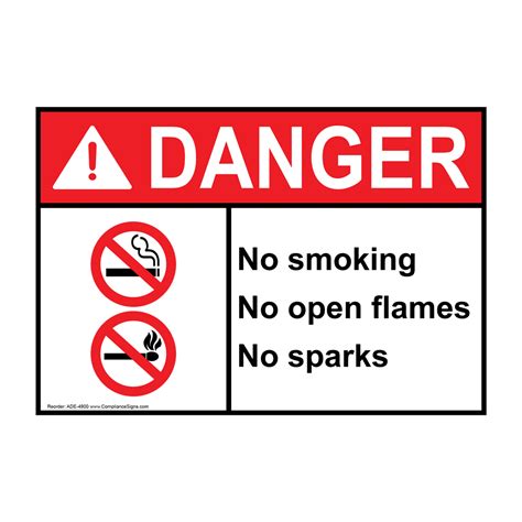Danger Sign No Smoking No Open Flames No Sparks Sign Ansi