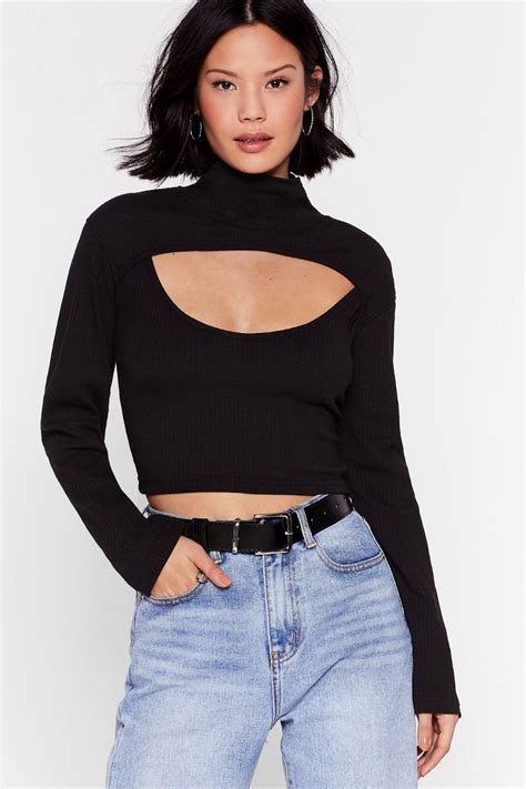 Check This Cut Out High Neck Crop Top Black Top Outfit High Neck Crop Top Tops