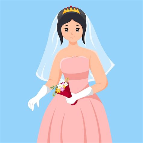 Premium Vector Cute Bride Wedding Dress Character Illustration