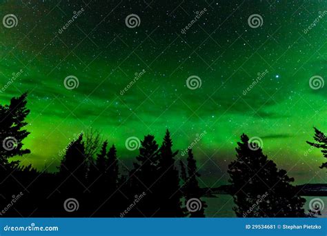Green Glow Of Northern Lights Or Aurora Borealis Stock Image Image Of