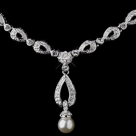 Stunning Silver Ivory Drop Pearl Bridal Jewelry Set Elegant Bridal