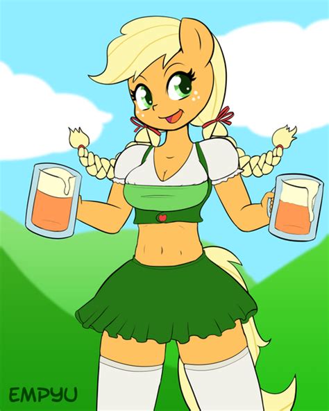 986733 Alcohol Alternate Hairstyle Anthro Applejack Artist Empyu Beer Belly Button