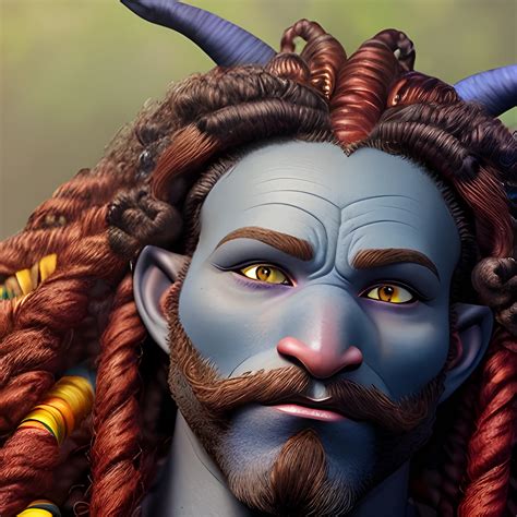 Face Profile Shot Of A Deep Dark Blue Skinned Male Firbolg Wit Arthubai