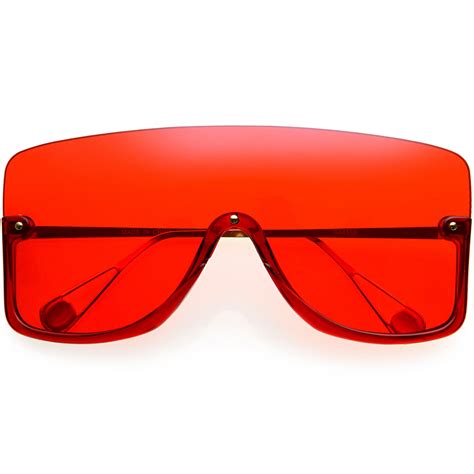 Semi Rimless Oversize Rimless Monolens Color Tinted Shield Sunglasses 80 S Purple
