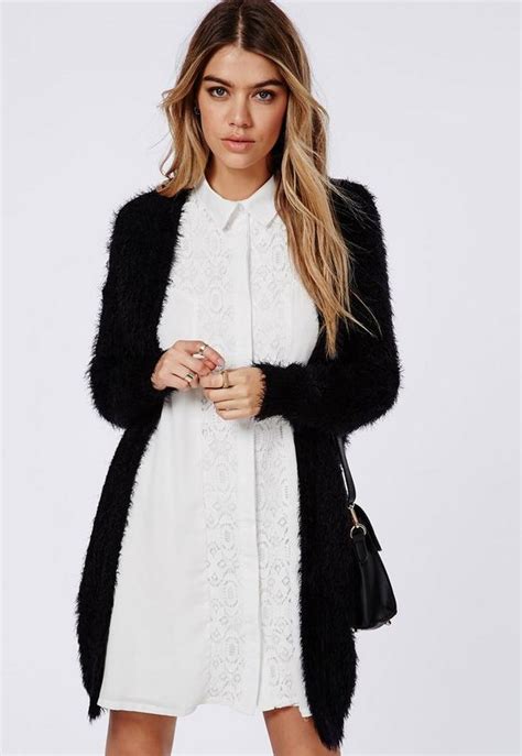 Ceris Knitted Fluffy Cardigan Black Missguided