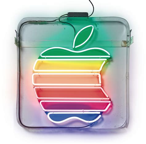 It manufactures consumer electronics as well as the apple logo was just not designed as an apple after a result of some long a deep ponder, it holds a story behind it. APPLE COMPUTER, INC. | ORIGINAL NEON RAINBOW APPLE LOGO ...
