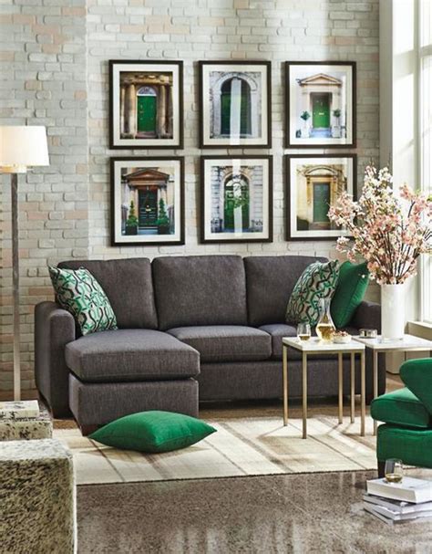 06 Charcoal Grey Sofa Grey Stone Floors And Emerald And Gold Details
