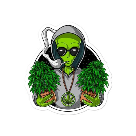 Alien Weed Sticker Stoner Hippie Vinyl Sticker Psychedelic Etsy