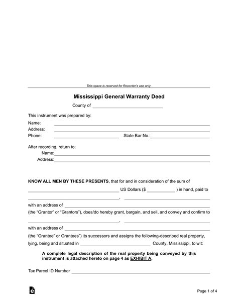 Free Mississippi General Warranty Deed Form Pdf Word Eforms