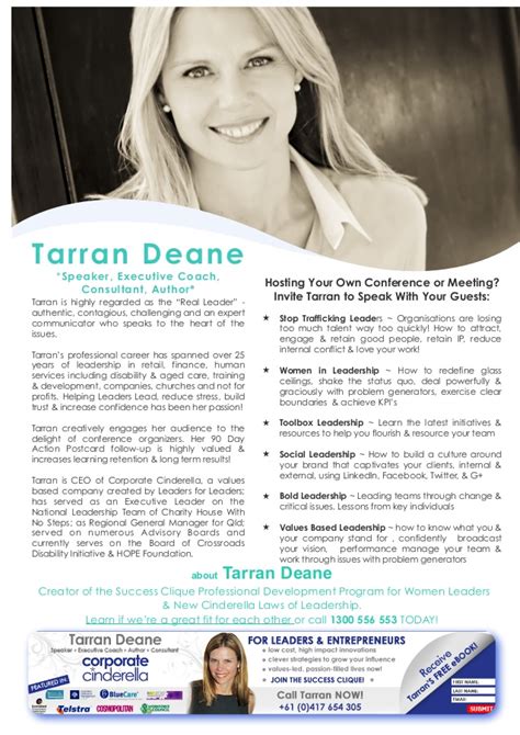 Feel confident in front of your clients & prospects by asking the right questions! Tarran Deane, Corporate Cinderella 0417 654305 speaker one ...