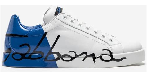 Dolce And Gabbana Portofino Sneakers In Leather And Patent In Blue For