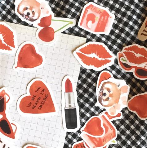 20 Pcs Red Aesthetic Sticker Pack Cute Planner Stickers Etsy