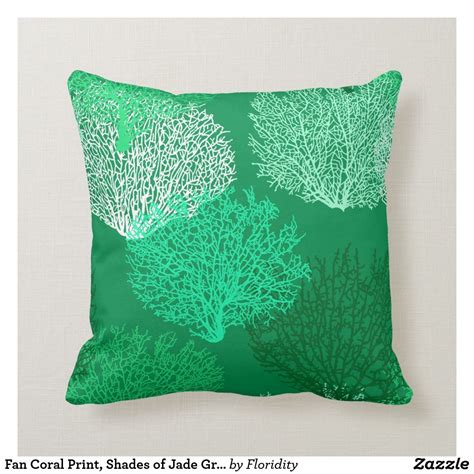 Fan Coral Print Shades Of Jade Green Throw Pillow Green Sea Pastel