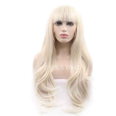 Blonde Lace Front Wigs With Banges Wavy Haircut
