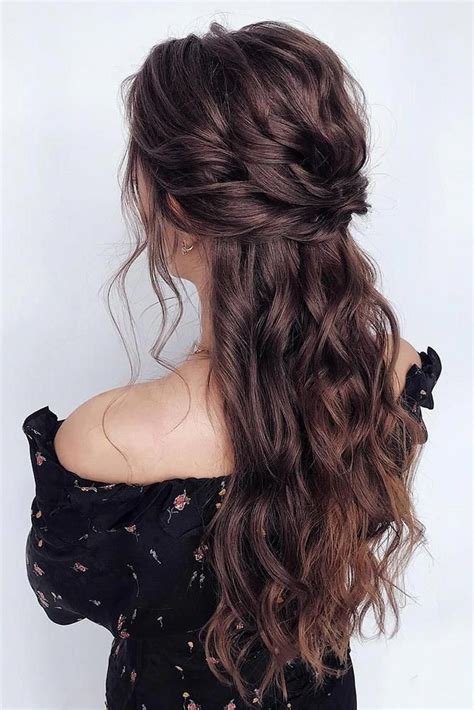 Curly Wedding Hairstyles Long Brown Hair Half Up Half Down With Curls