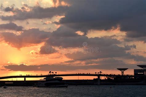 United Arab Emirates Dubai Sunset Bridge In Dubai Marina Editorial