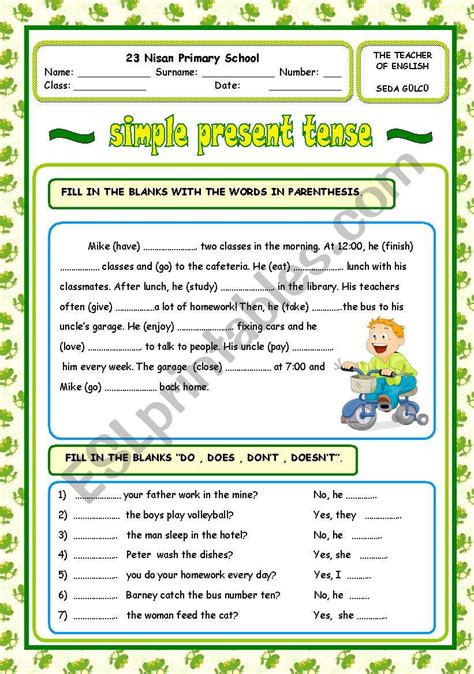 Present Simple Tense Worksheet
