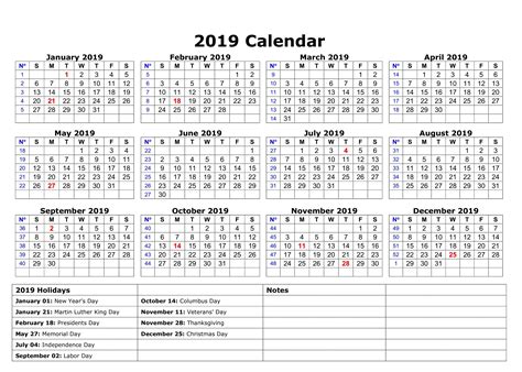 Usa 2019 Holidays Calendar 2019calendar 2019holidayscalendar