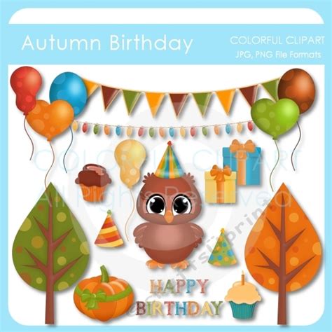 Autumn Birthday Clipart Set Cup77821872965 Craftsuprint