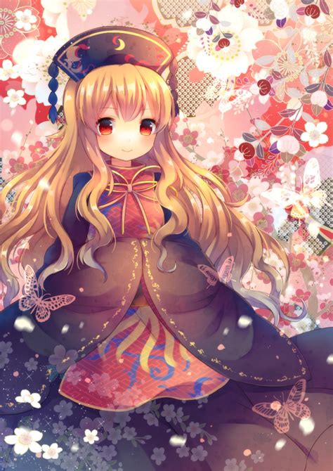 Safebooru 1girl Black Dress Blonde Hair Butterfly Chinese Clothes