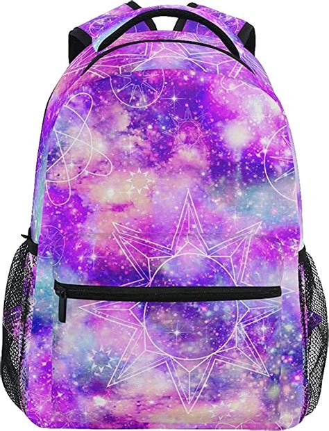 Girls Backpacks Purple Constellation Galaxy Tie Dye Print School Bags