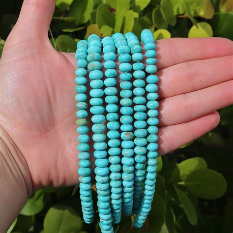 Blue Turquoise Rondelle Beads | Genuine American Turquoise | Natural Gemstone Beads | Sold by 4 ...