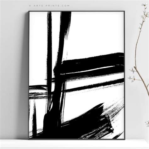 Modern Abstract Set Of 2 Brush Strokes Black And White Etsy