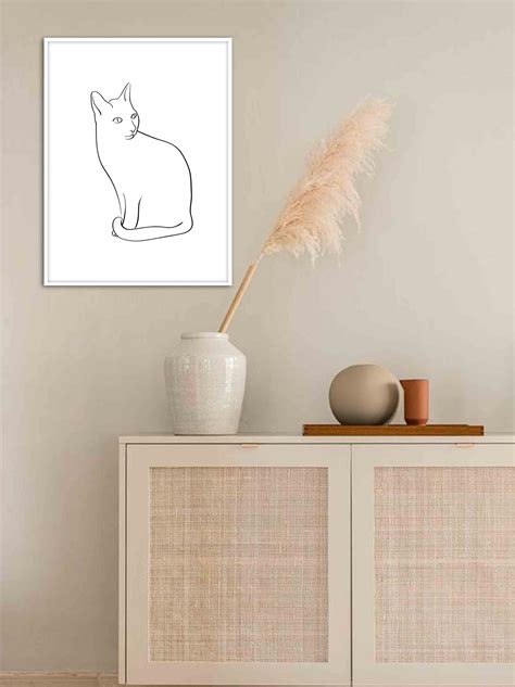 Single Line Cat Figure One Line Cat Drawing Minimal Cat Etsy