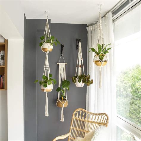Gohope Plant Hangers Set Of 4 Indoor Wall Hanging Planter Basket