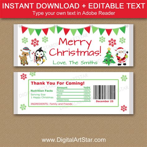 Candy bar wrappers make great party favors for birthdays, graduations, retirement parties, baby showers, etc. Personalized Christmas Candy Bar Wrappers | Digital Art Star