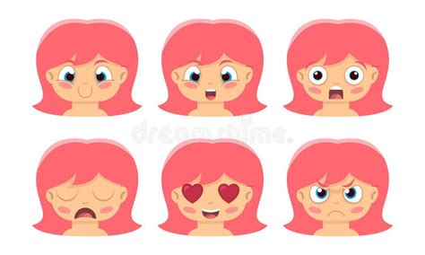 Cute Girl Faces Showing Different Emotions Stock Illustrations 61