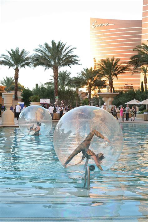 Water Bubbles Sphere Gymnasts Palazzo Las Vegas Pool Event