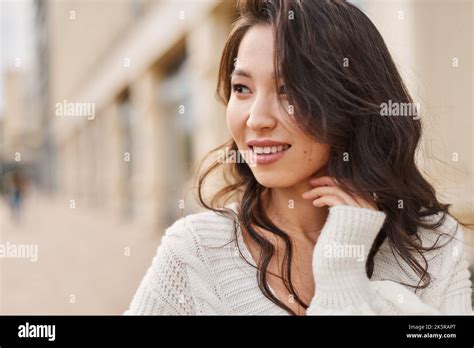 Lifestyle Portrait Beautiful Asian Kazakh Woman With Brilliant Smile