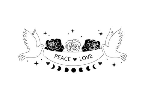 Premium Vector Two Dove Peace Love Sign Celestial Illustration